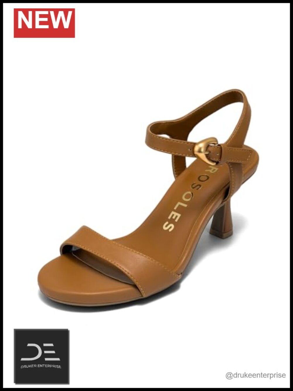 Spool Heel Sandals with Ankle Strap, Faux Leather, Memory Foam Footbed, Wedge,